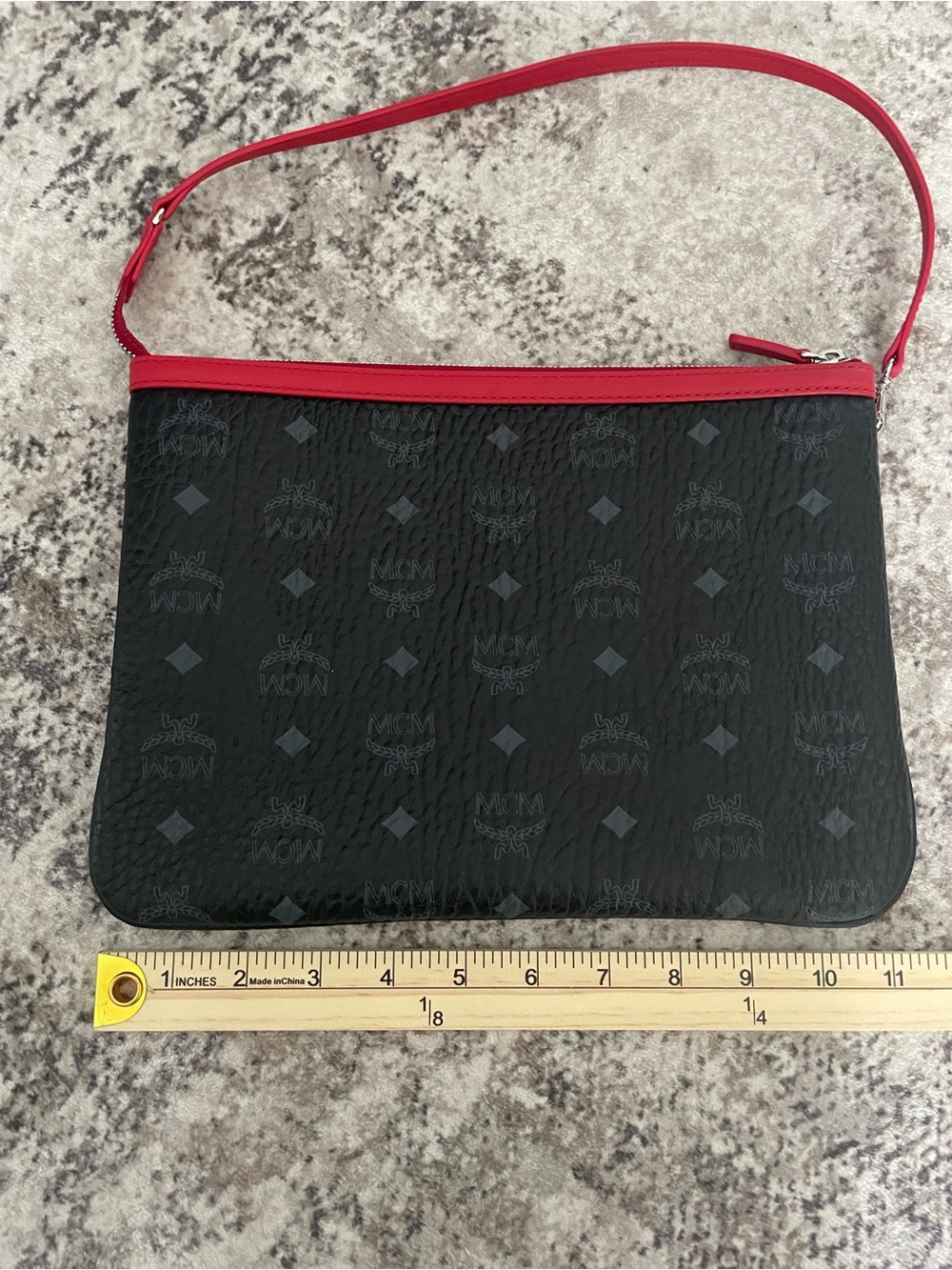 MCM monogram canvas zip pouch black red